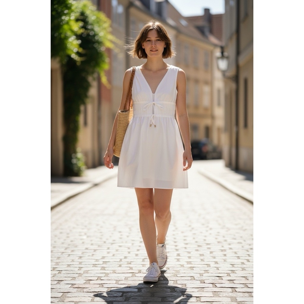 Beginning Boutique White Sleeveless Smocked Waist Mini Dress US 0 NWT